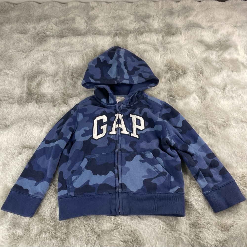 Baby Gap Toddler Boys Blue Camo Arch Logo Full Zip Fleece Hoodie Size 3T-0680